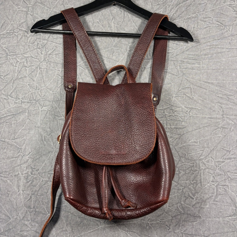 Portland Leather Mini Backpack Womens Brown Pebbled Leather Drawstring Flap Bag